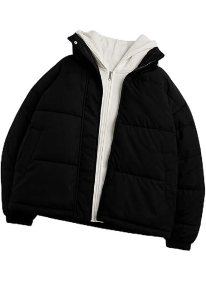 Black Bomber Jacket with Zipper and Hood – Waterproof, Heavy-Duty Lined, Stylish Winter Jacket – Fits up to 80 kg - Image 1